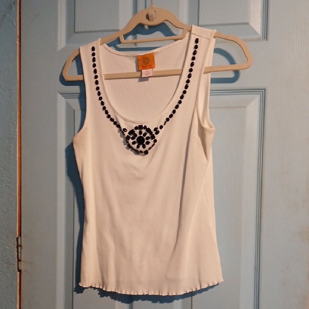 White Sleeveless Top with Black Accents